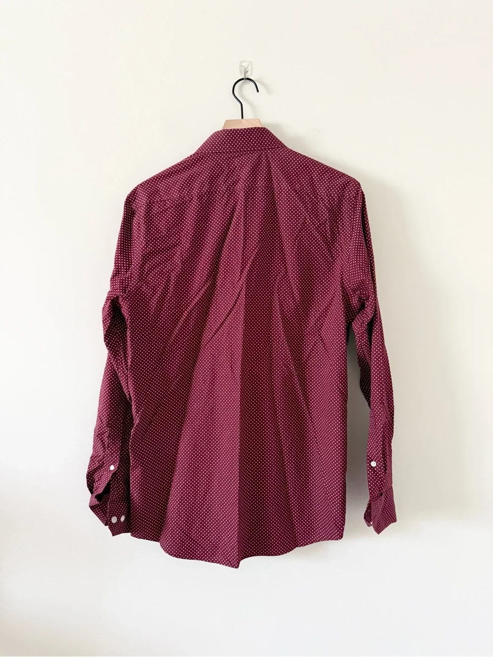 Banana Republic Cotton Slim Fit Long Sleeve Button Down Burgundy Dot Size M
